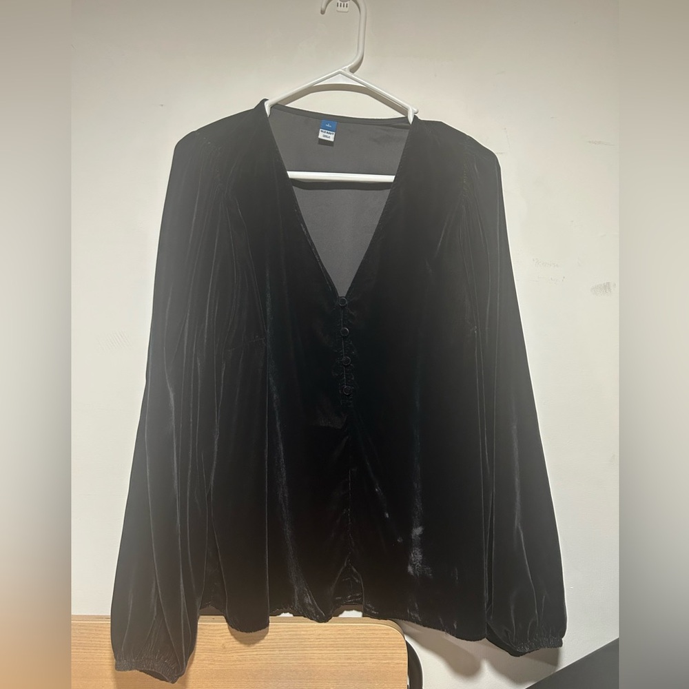 Old Navy Black Velvet Button Down Top Sz L Tall